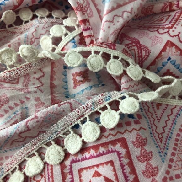 Paloma Blue Silk Pink Geometric Print Crochet Trim Romper Playsuit size Large - Picture 9 of 13